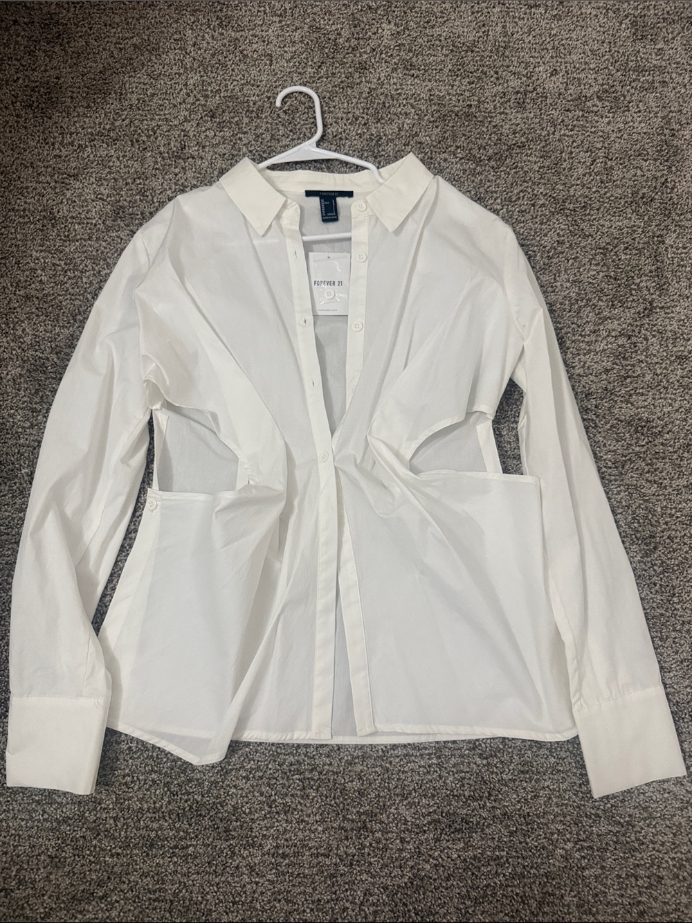 Forever 21 White Button-Up Shirt with Side Cutouts NWT